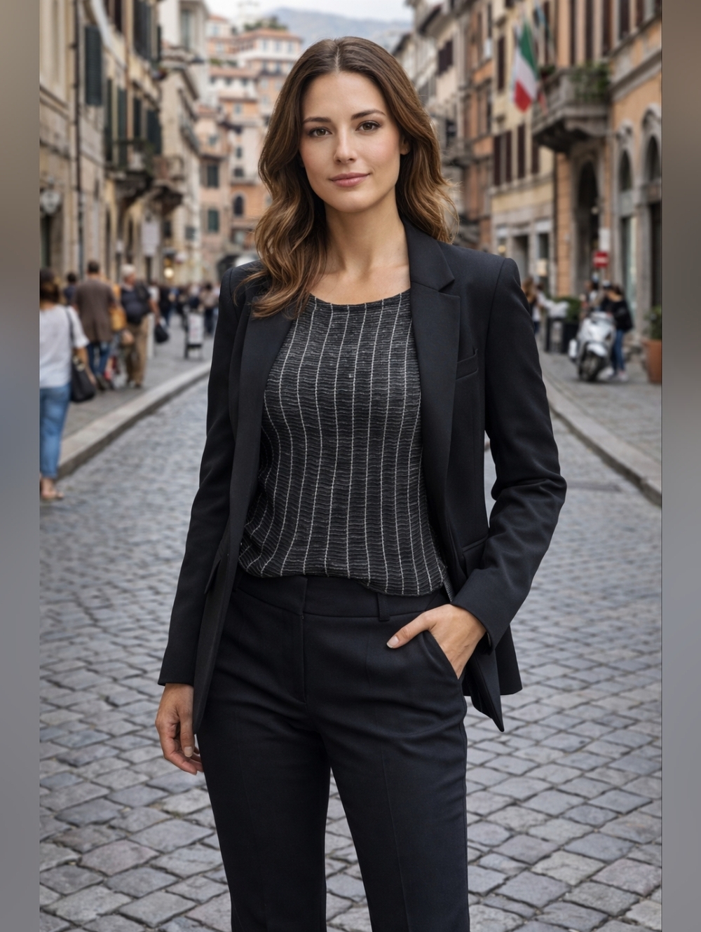 Armani Collezioni Gray Ribbed Knit Women’s Top